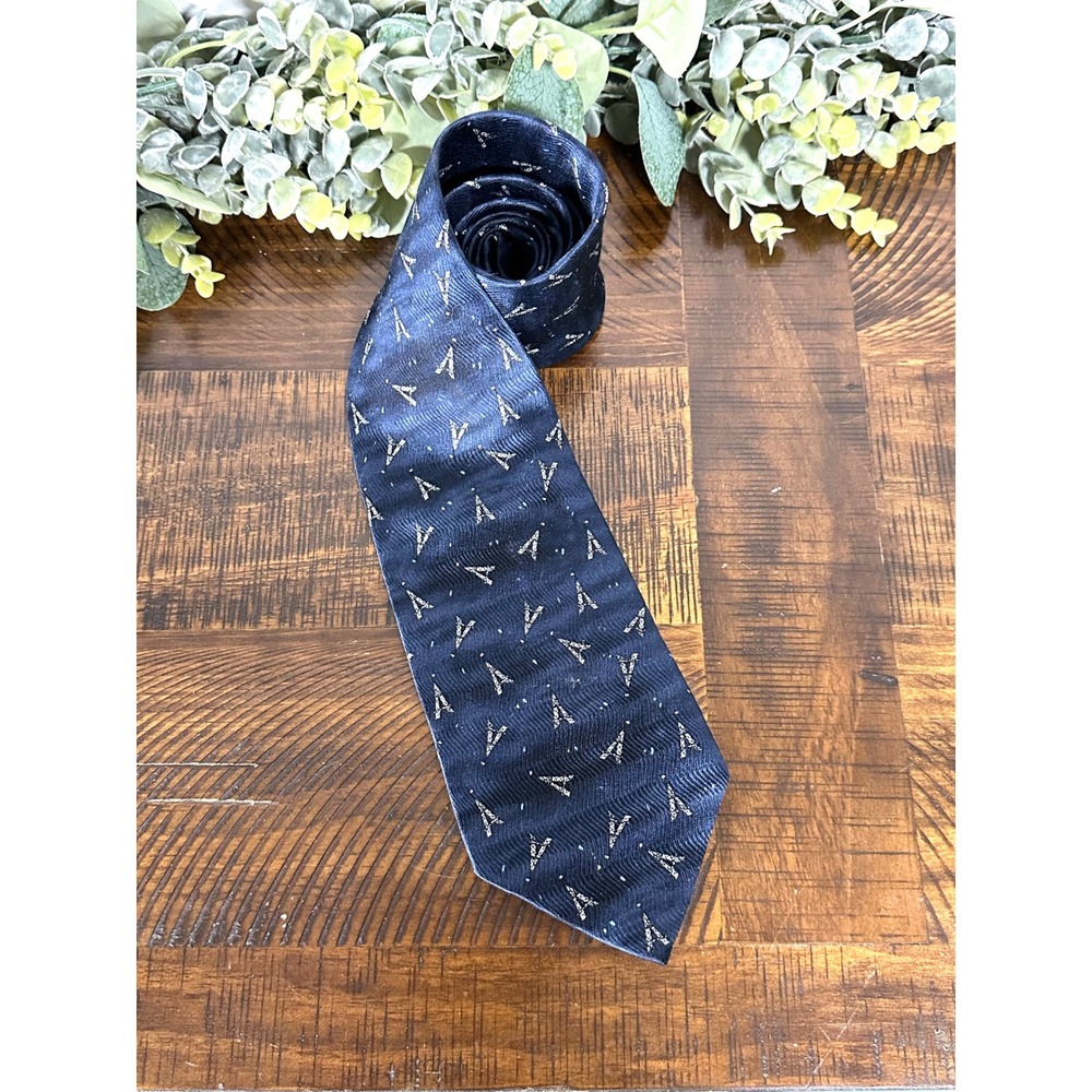 Roger‎ L Paris Eiffel Tower Silk Tie vintage necktie navy blue French Flag